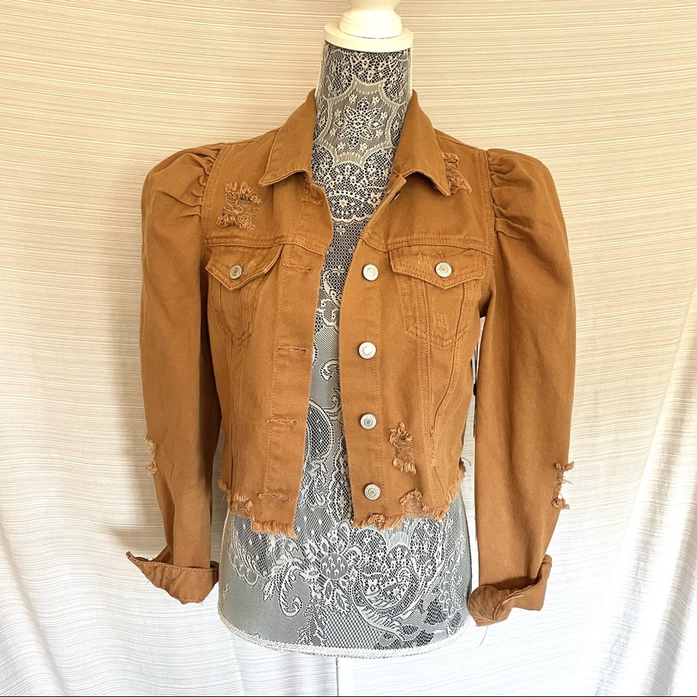 Cropped khaki denim jacket